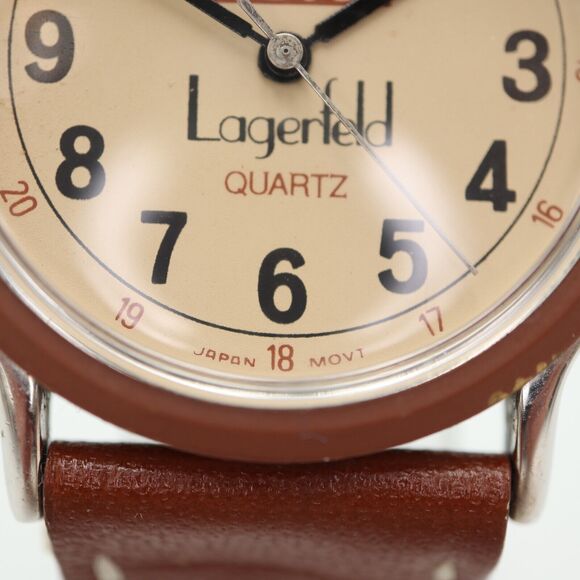 Le Club Lagerfeld Tan Brown Watch 33mm Quartz Leather Strap with New Battery - Picture 7 of 16